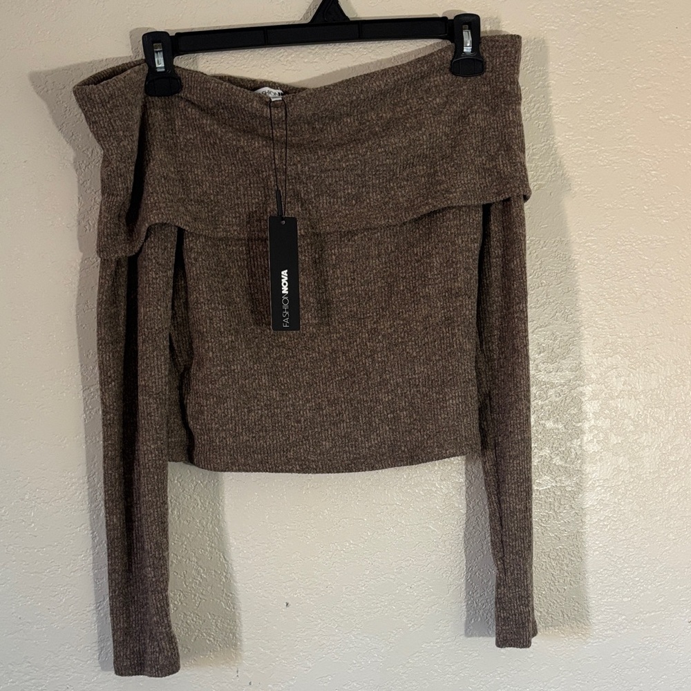 Fashion Nova Taupe Off-Shoulder Sweater